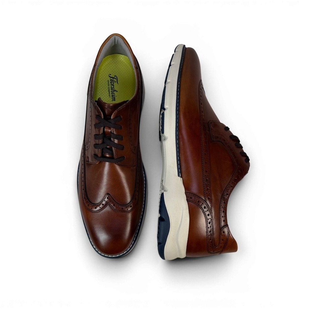 Florsheim Frenzi WT OX Wingtip Oxford Shoes Mens 13 Wide Cognac Leather‎ 14381